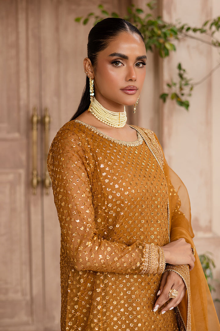 Ezra Mustard 3Pc - Embroidered Luxe Pret