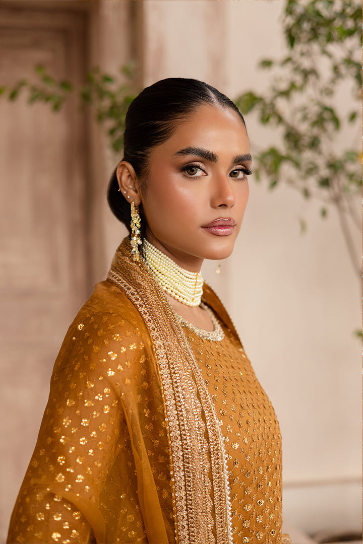 Ezra Mustard 3Pc - Embroidered Luxe Pret