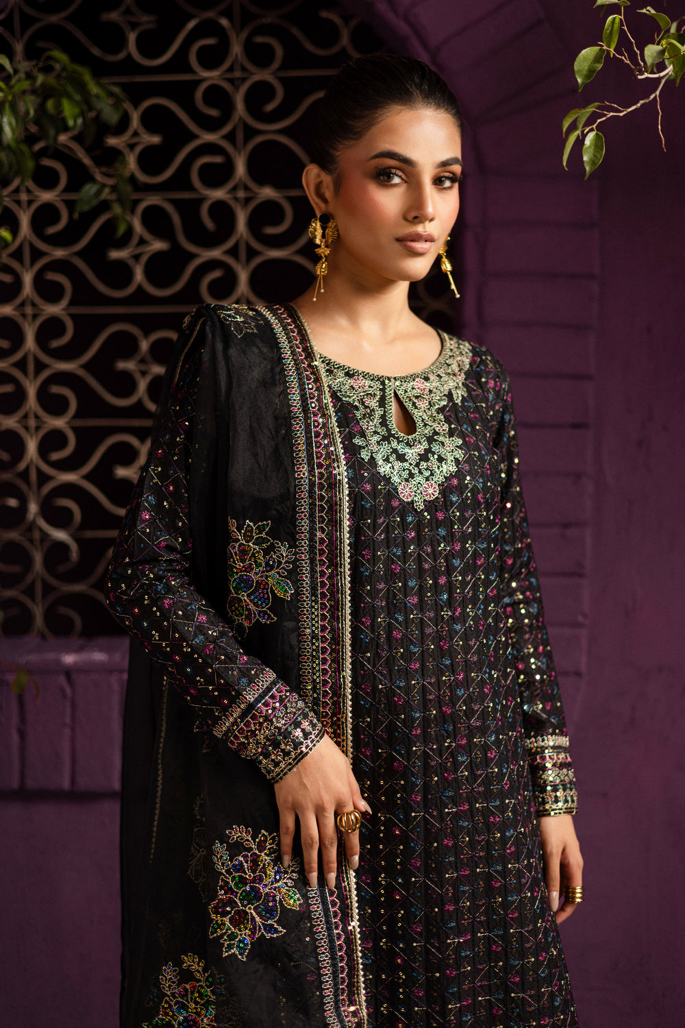 Aylin 3Pc - Embroidered Solid Dress - BATIK