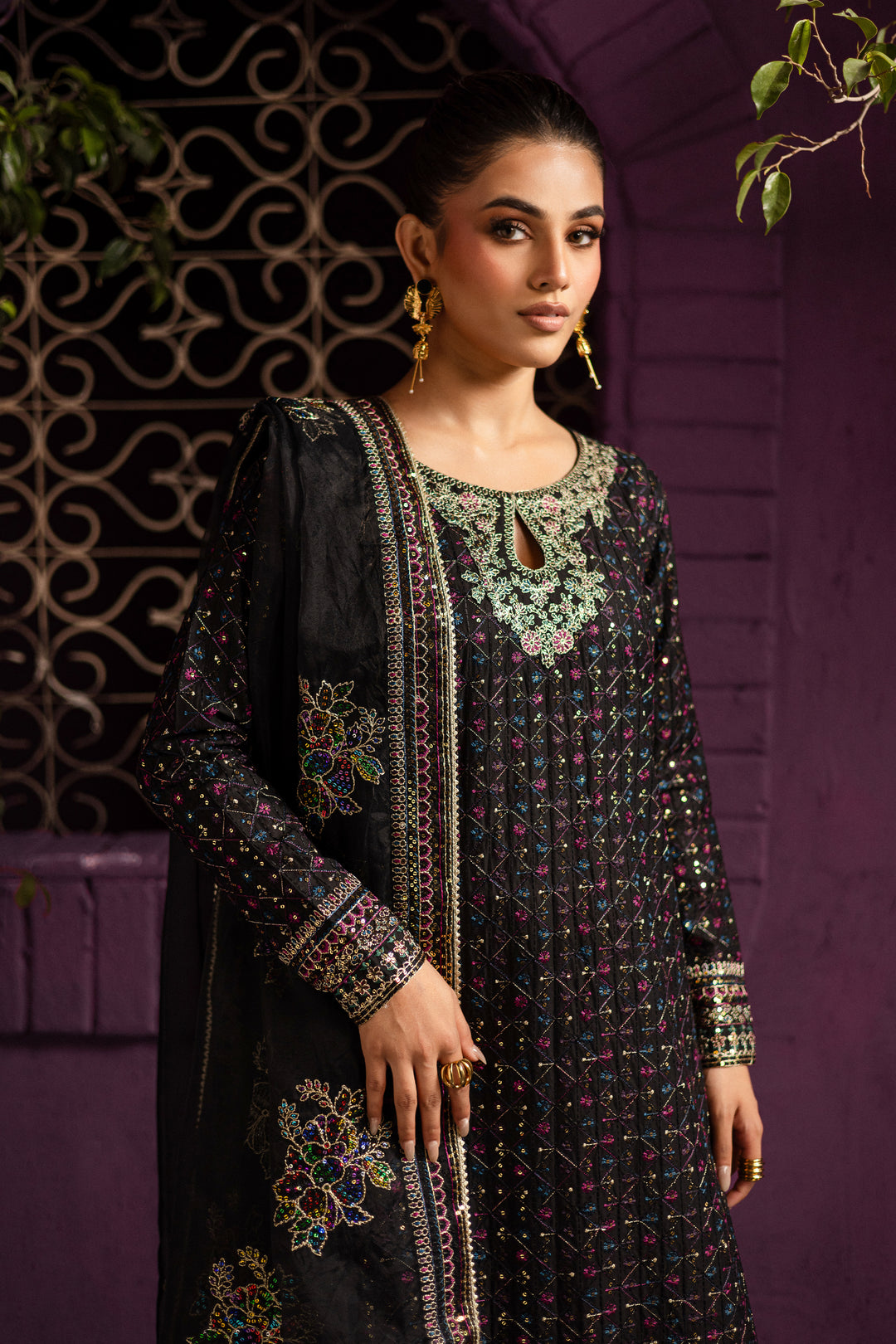 Aylin 3Pc - Embroidered Solid Dress - BATIK