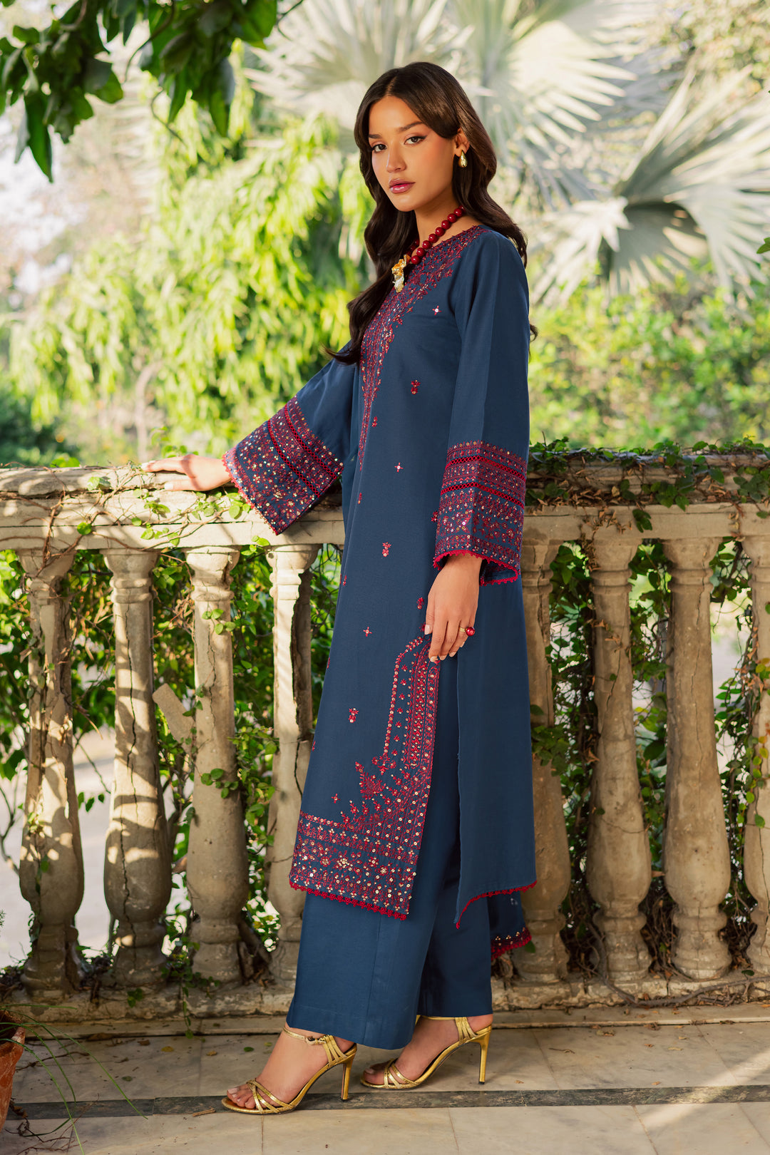 Aeina 3Pc - Embroidered Khaddar Dress