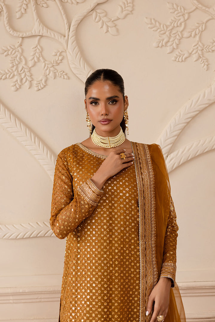 Ezra Mustard 3Pc - Embroidered Luxe Pret