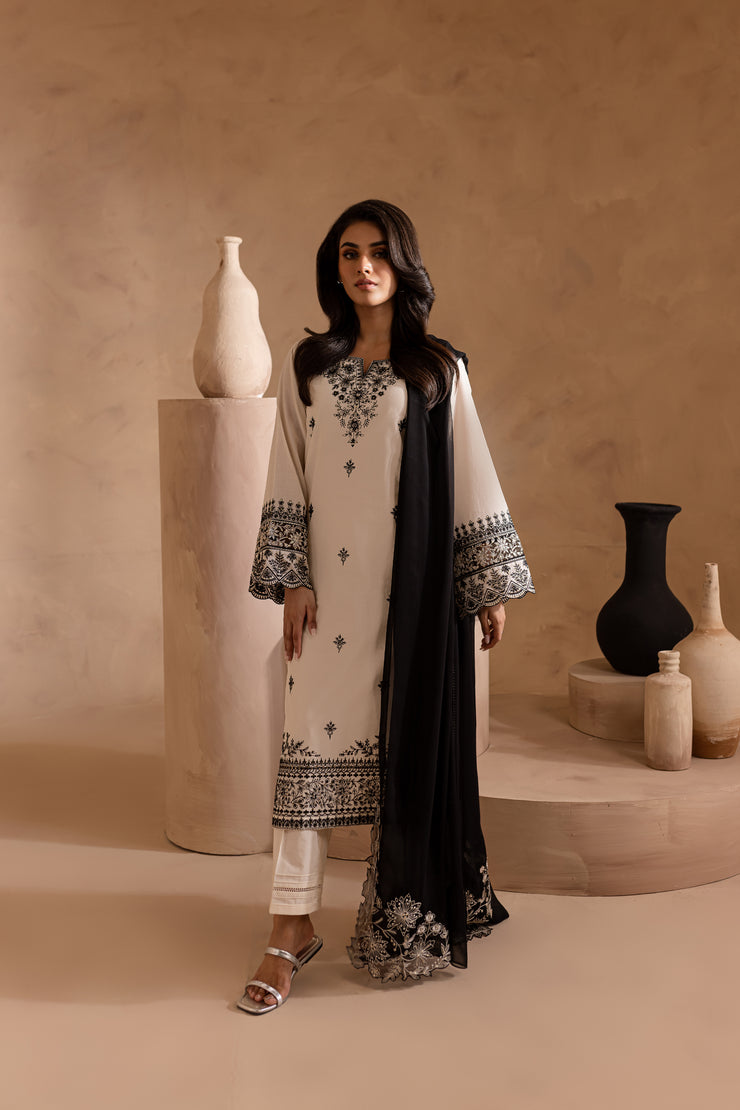 Blanco 3Pc - Embroidered Lawn Dress - BATIK