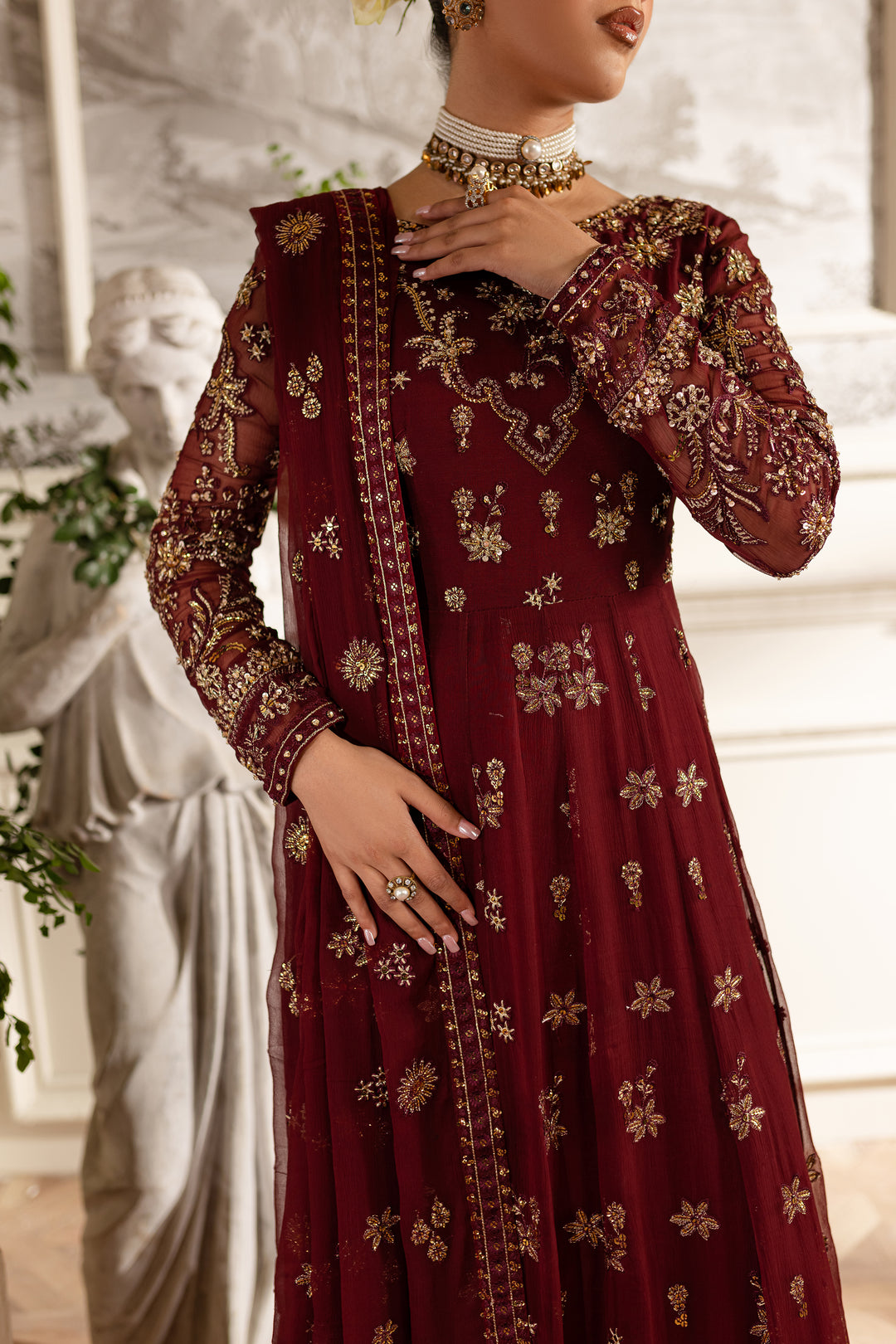 Maroon Flame- 3Pc Formal Dress - BATIK