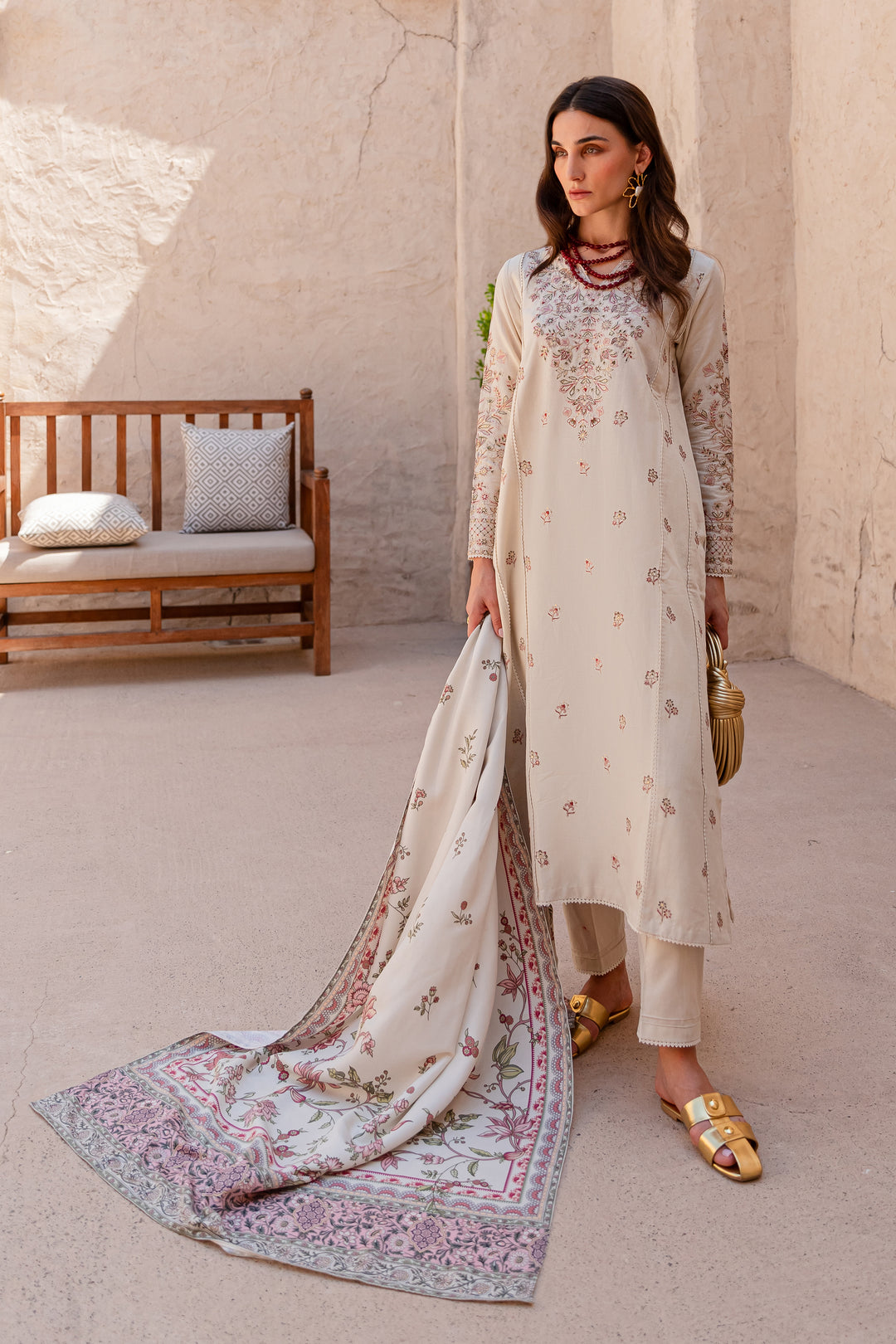 Nauri 3Pc - Embroidered Khaddar Dress - BATIK