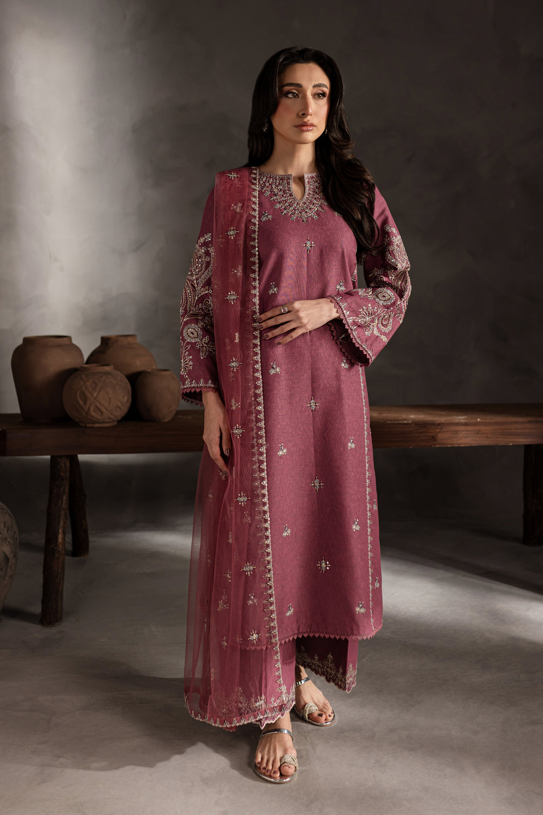 Onion Rush 3Pc - Embroidered Karandi Dress - BATIK