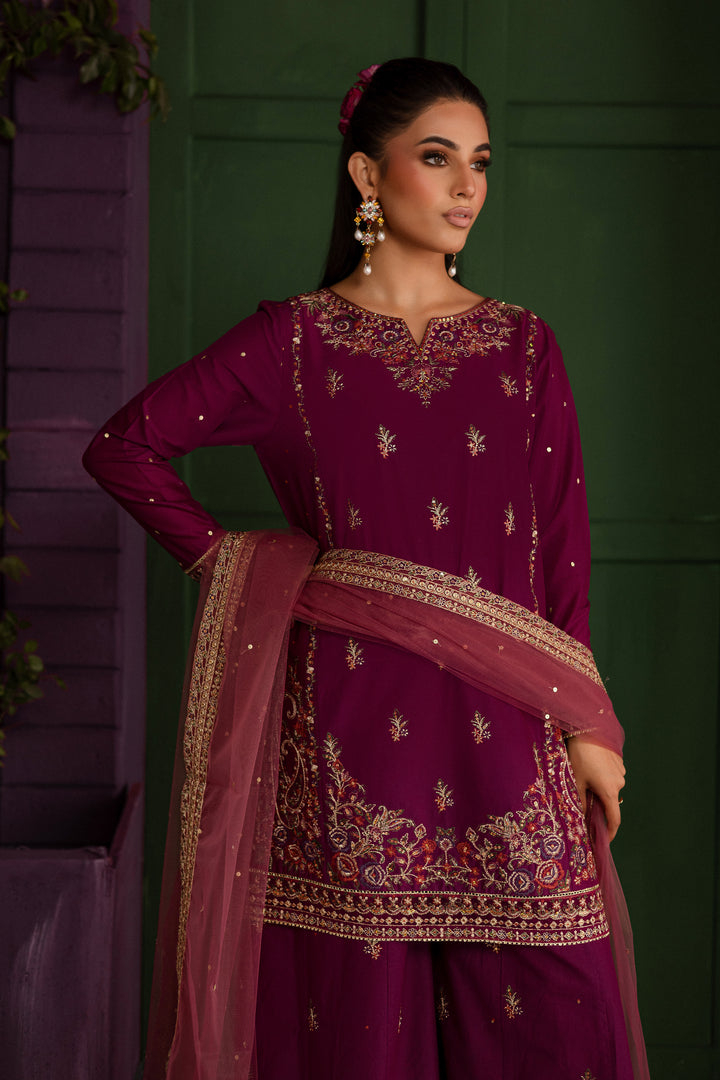 Eshaal 3Pc - Embroidered Solid Dress