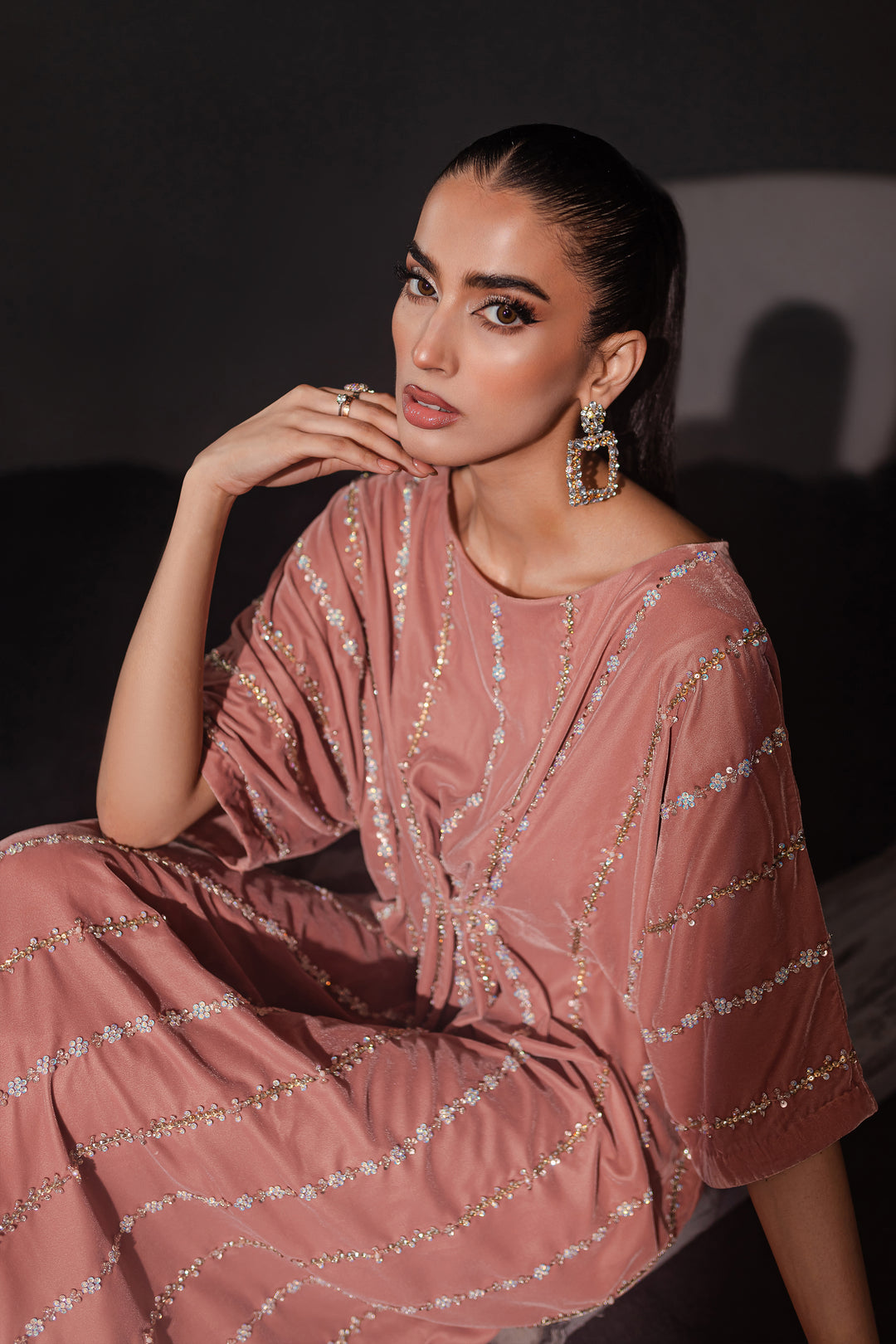 Peach Orla 1Pc - Formal Velvet Kaftan - BATIK