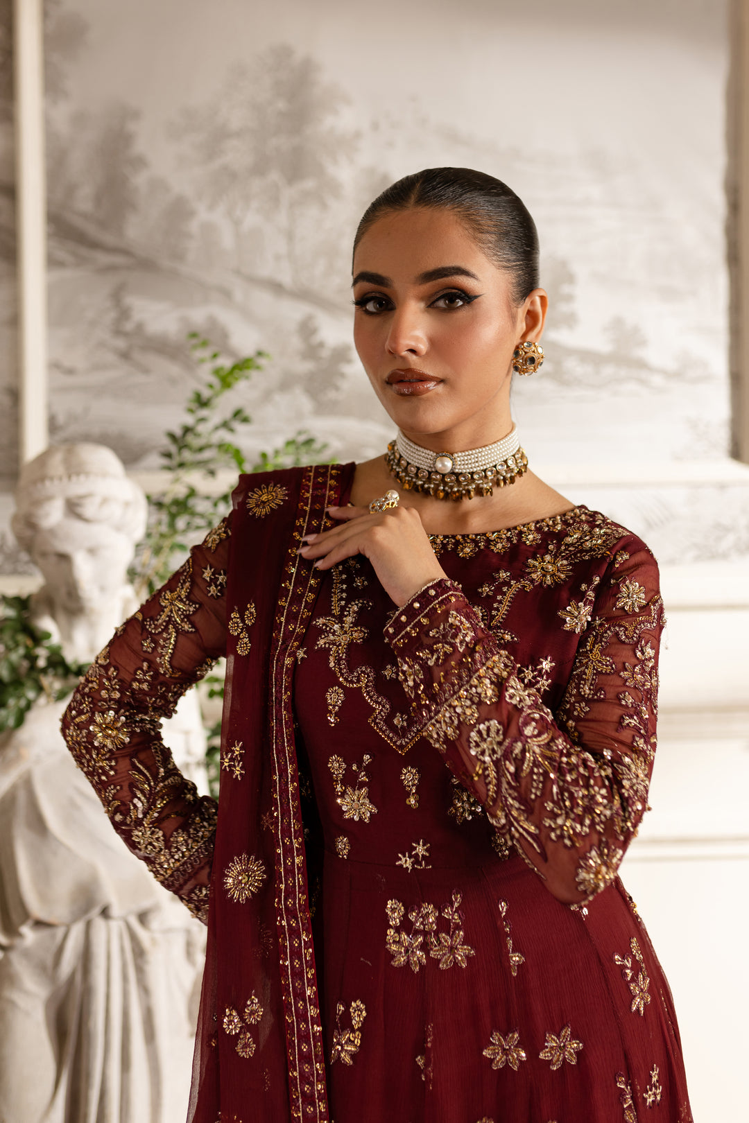 Maroon Flame- 3Pc Formal Dress - BATIK