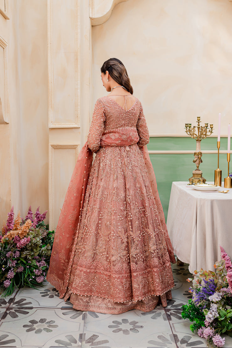 Eye-Catching Peach Color Soft Net Base With Heavy Work Wedding Wear Bridal  Lehenga Choli
