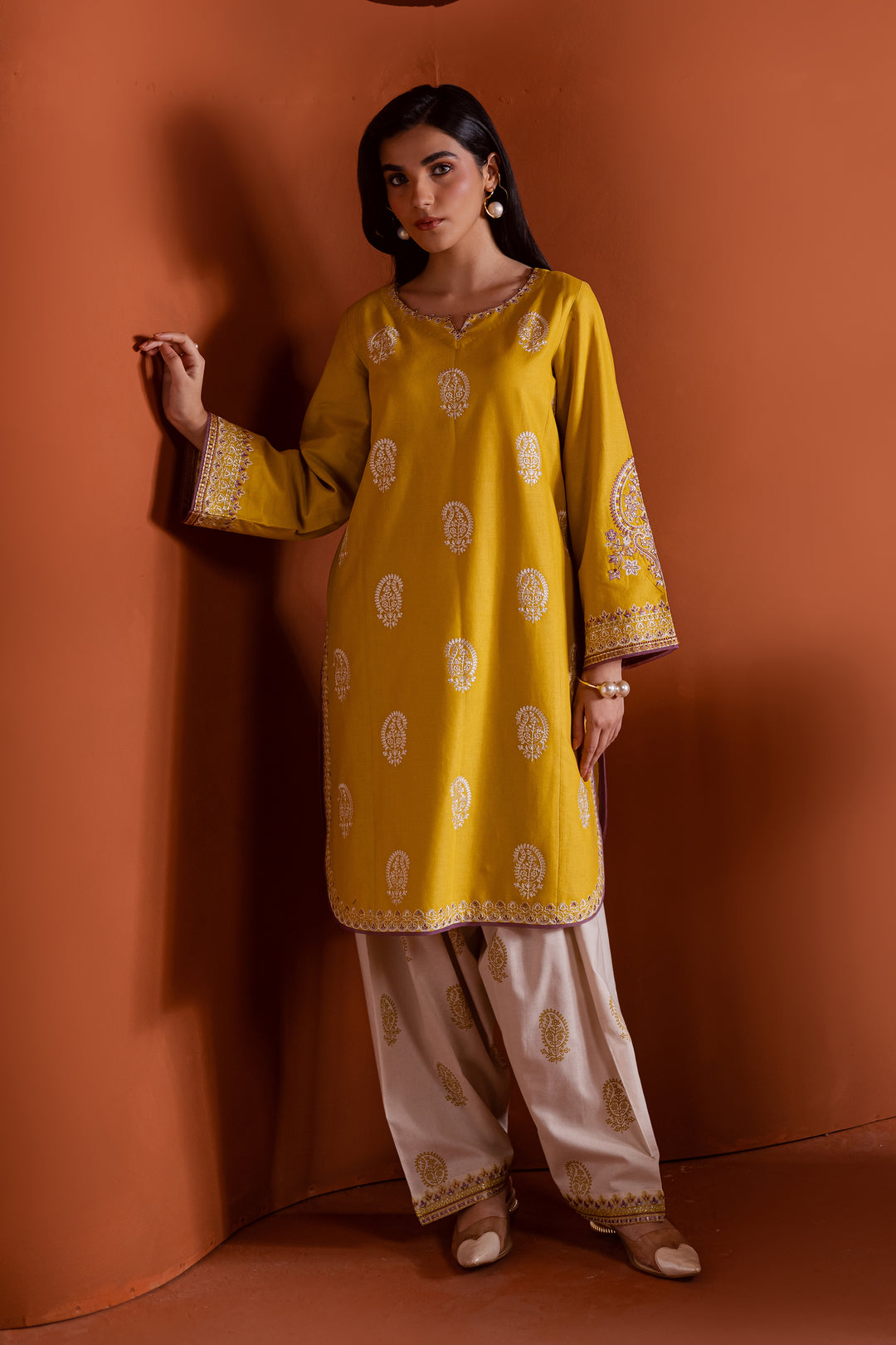 Lime 2Pc - Embroidered Khaddar Dress