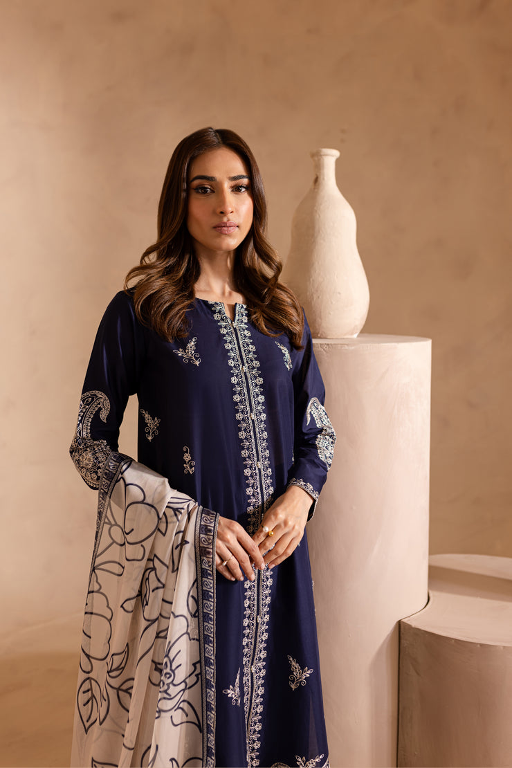 Deep Sea 3Pc - Embroidered Lawn Dress - BATIK