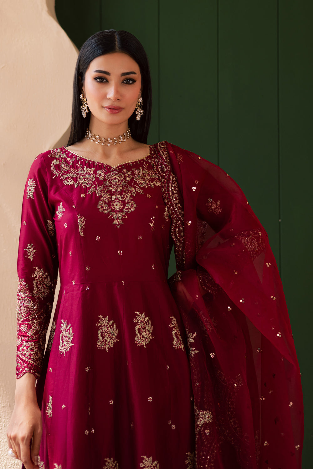 Jhumka 3Pc - Embroidered Solid Dress - BATIK
