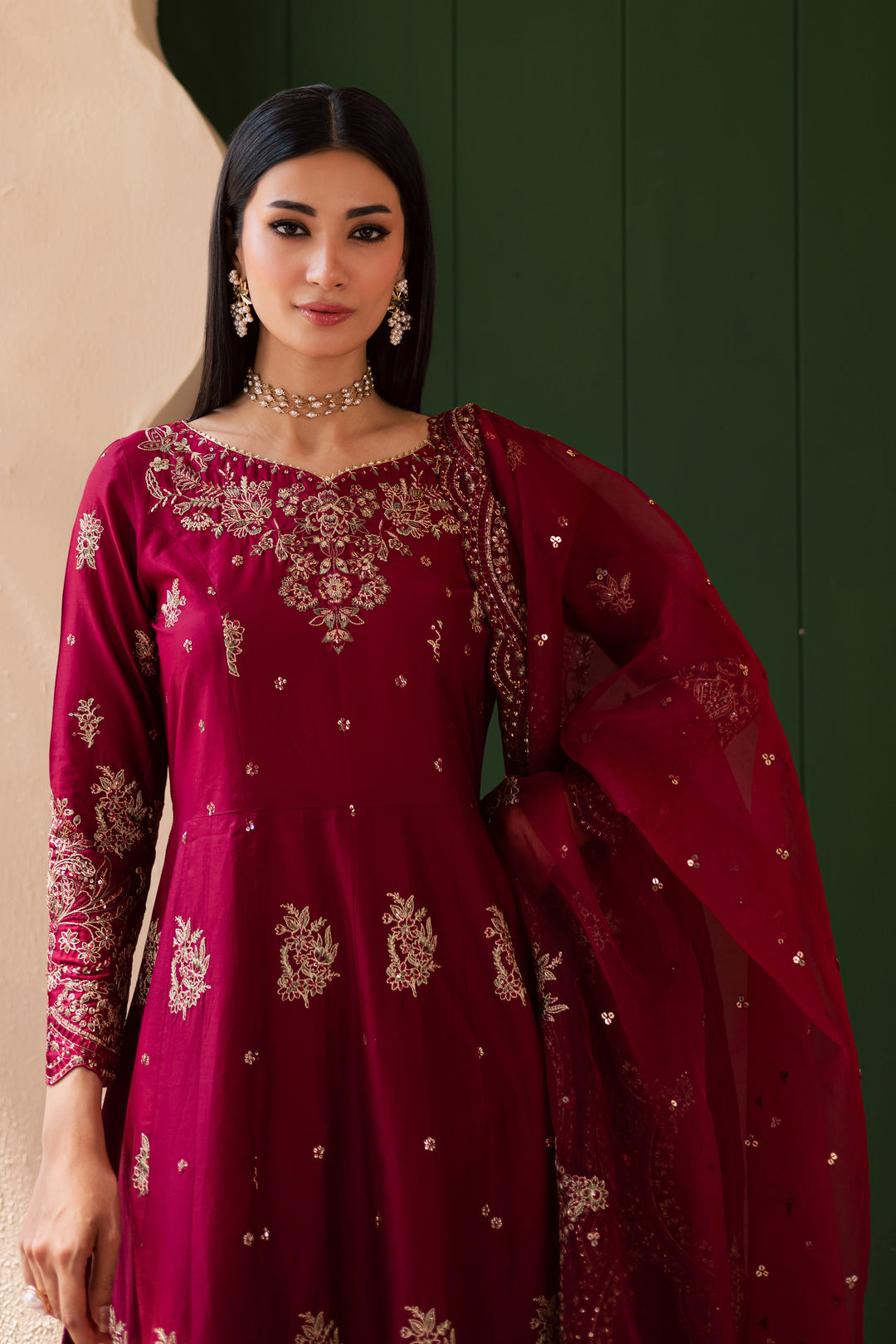 Jhumka 3Pc - Embroidered Solid Dress - BATIK