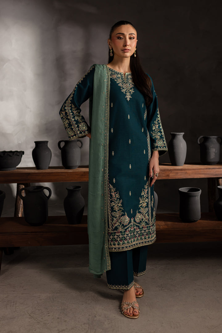 Dark Dew 3Pc - Embroidered Karandi dress - BATIK