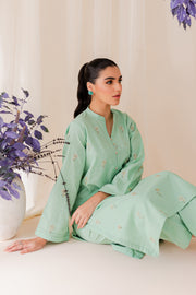 Neon Green 2Pc - Embroidered Jacquard Dress - BATIK