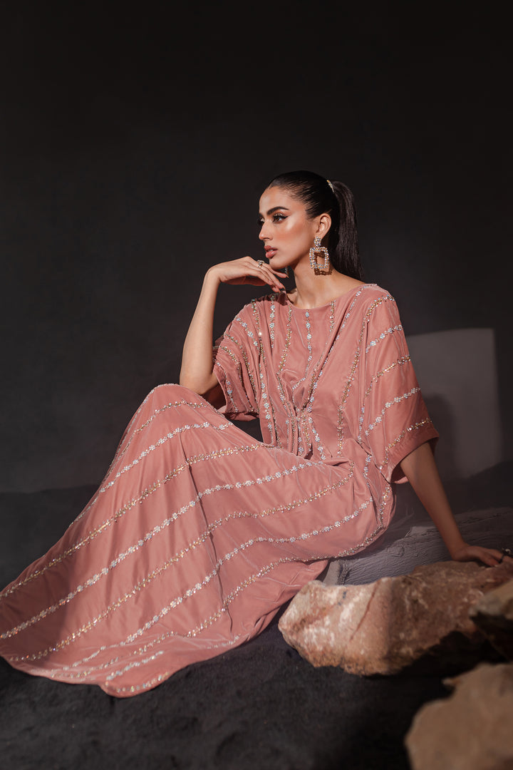 Peach Orla 1Pc - Formal Velvet Kaftan - BATIK