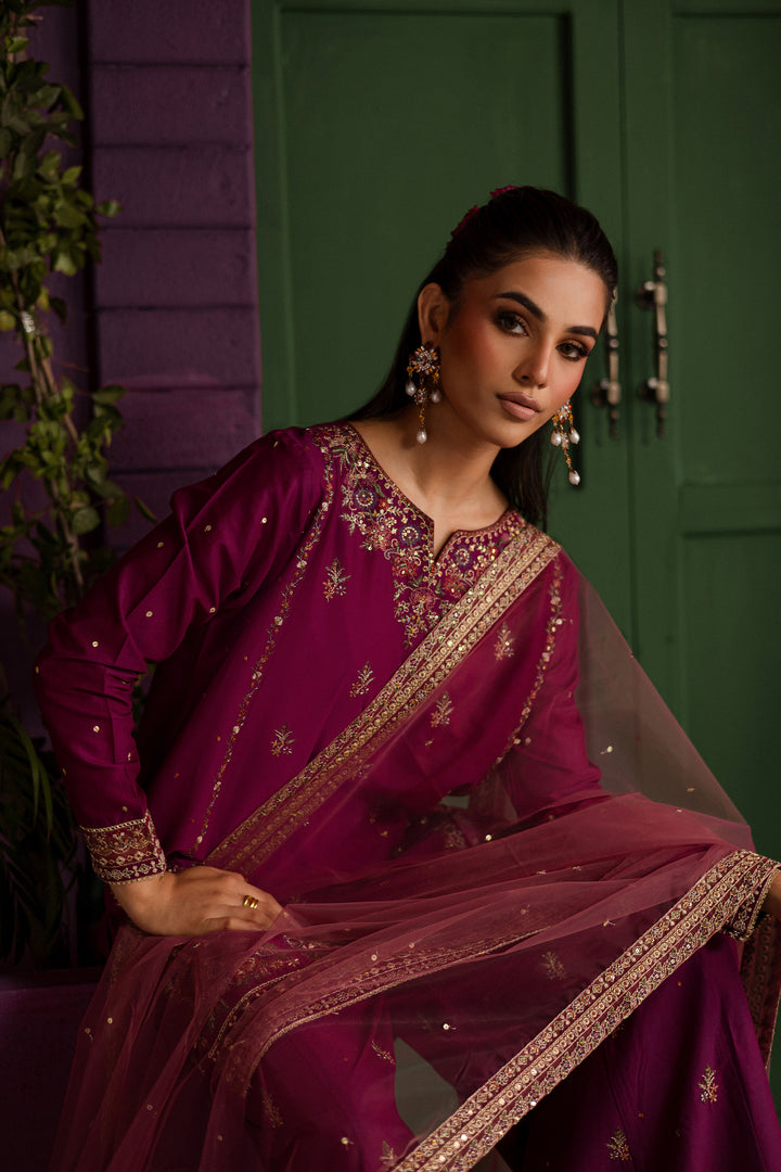 Eshaal 3Pc - Embroidered Solid Dress