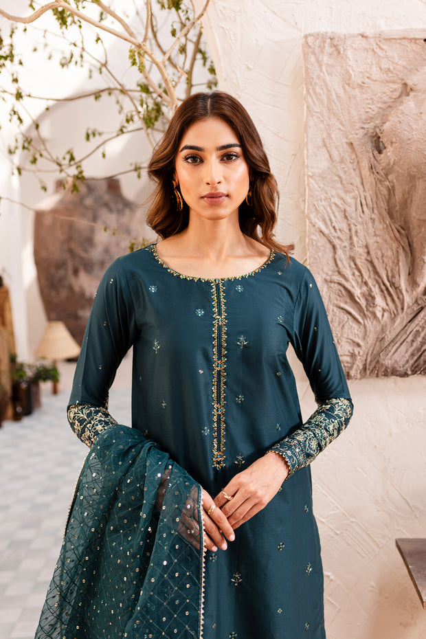 Teal Pearl 3Pc - Embroidered Luxe PRET - BATIK