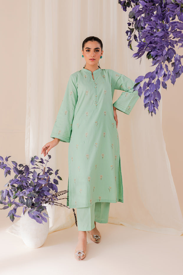 Neon Green 2Pc - Embroidered Jacquard Dress - BATIK