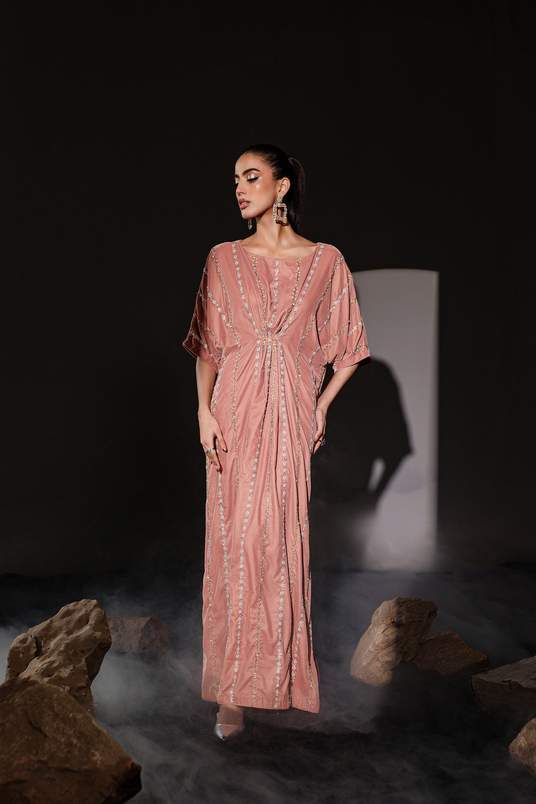 Peach Orla 1Pc - Formal Velvet Kaftan - BATIK