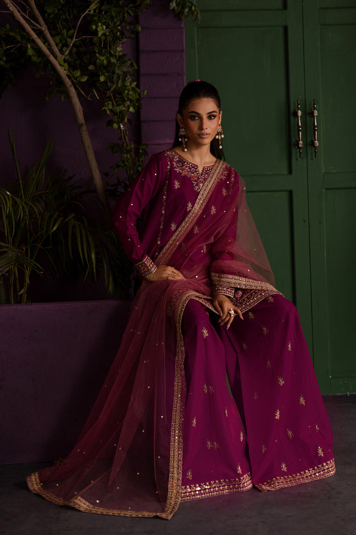 Eshaal 3Pc - Embroidered Solid Dress