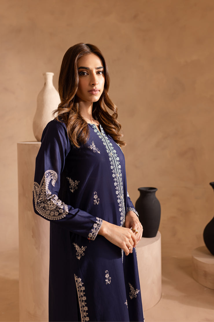 Deep Sea 3Pc - Embroidered Lawn Dress - BATIK