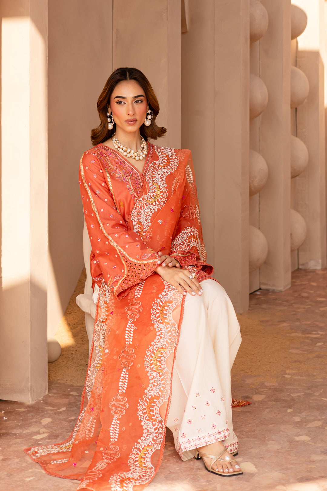 Ashnah 3Pc - Embroidered Luxe Pret