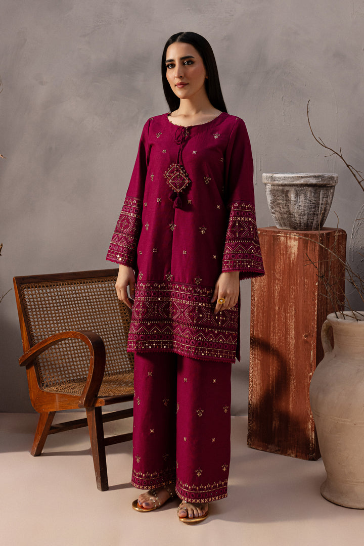 Red Cruz 2Pc - Embroidered Karandi Dress - BATIK