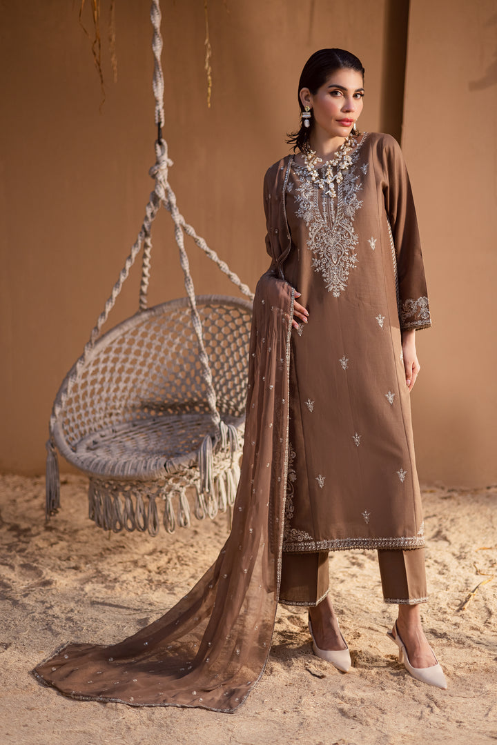 Hazel 3Pc - Embroidered Khaddar Dress