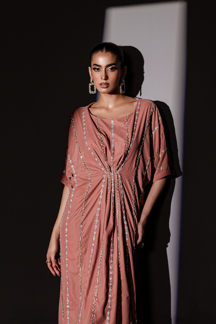 Peach Orla 1Pc - Formal Velvet Kaftan - BATIK