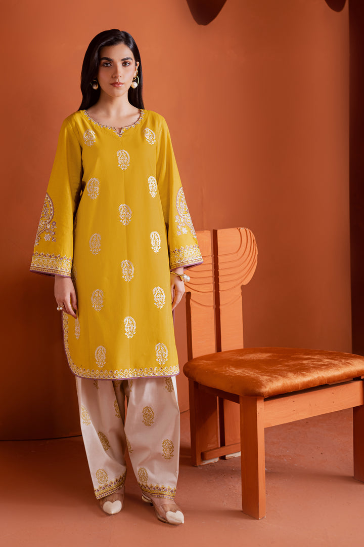 Lime 2Pc - Embroidered Khaddar Dress