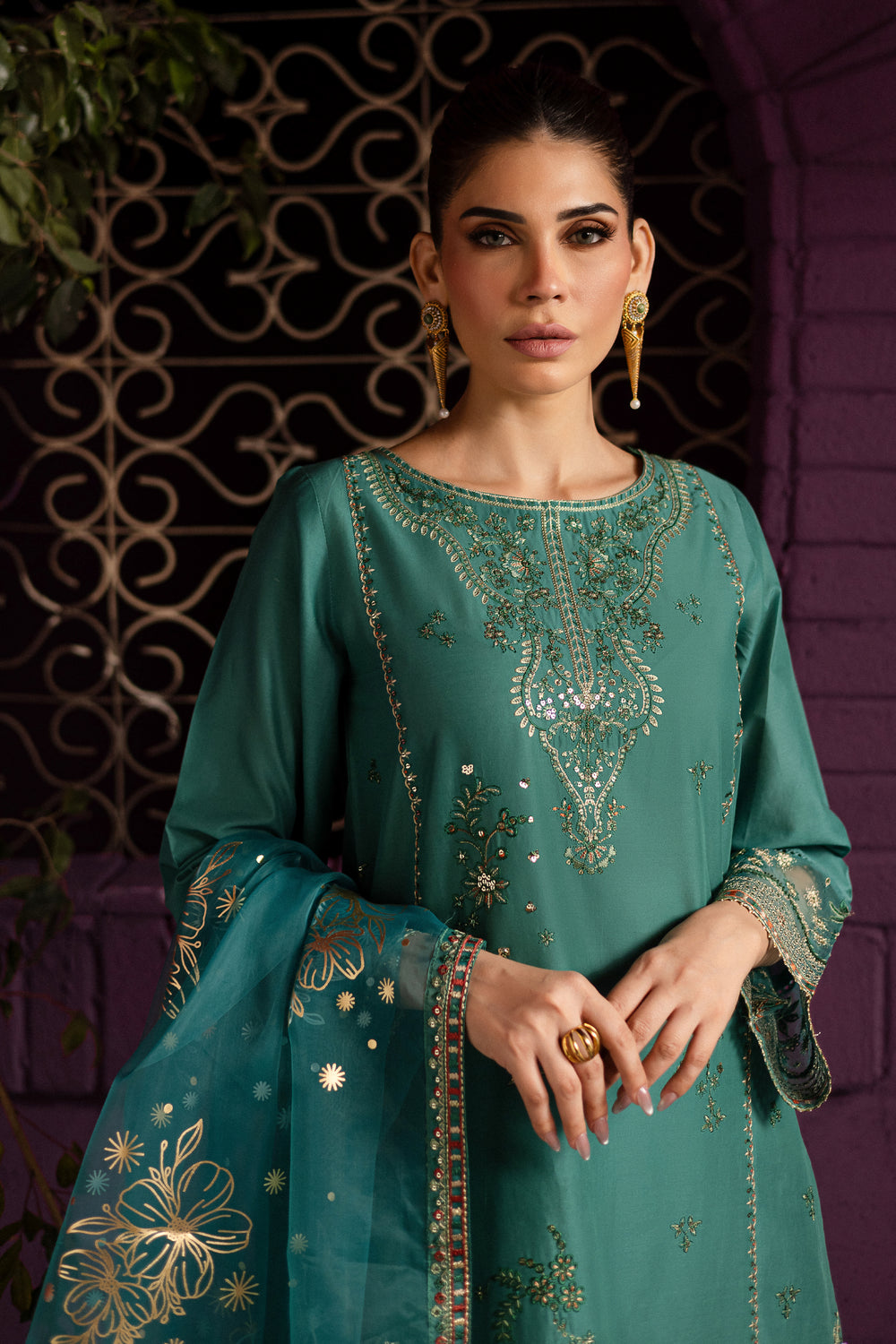 Beoume 3Pc - Embroidered Solid Dress - BATIK
