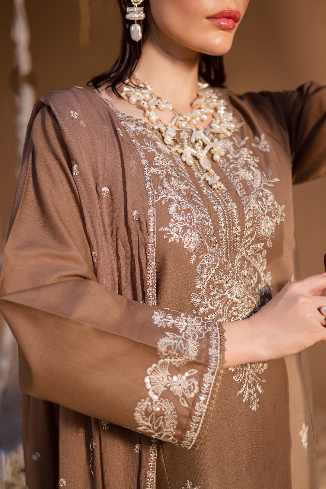 Hazel 3Pc - Embroidered Khaddar Dress