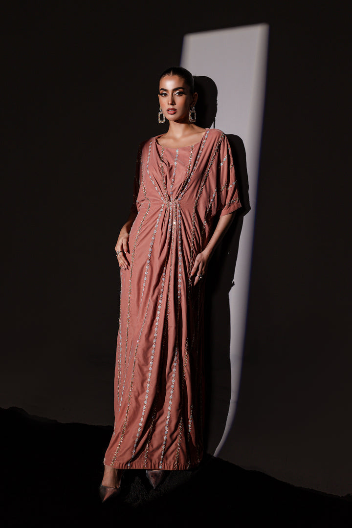 Peach Orla 1Pc - Formal Velvet Kaftan - BATIK