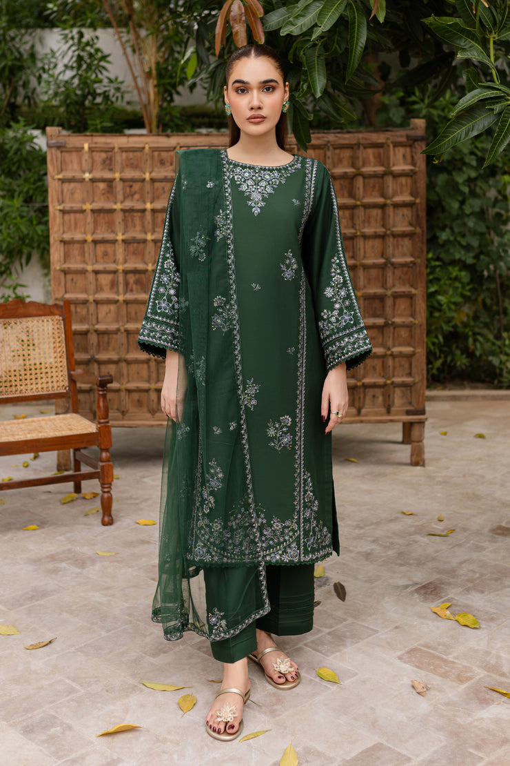 Ever Green 3Pc - Embroidered Khaddar Dress - BATIK