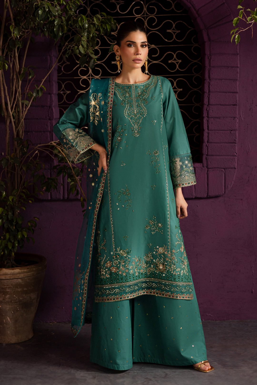 Beoume 3Pc - Embroidered Solid Dress - BATIK