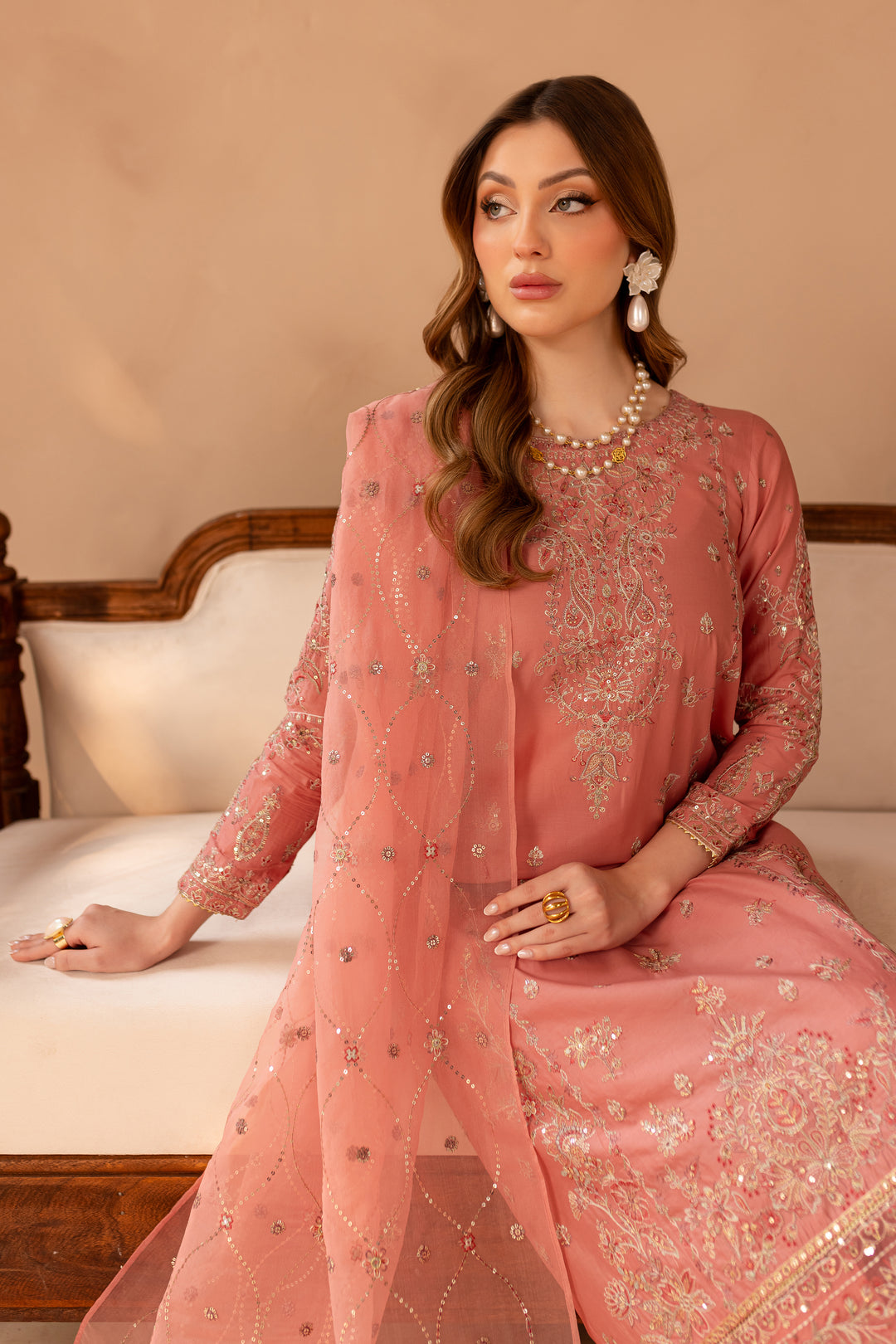 Dusty Pink 3Pc - Embroidered Lawn Dress