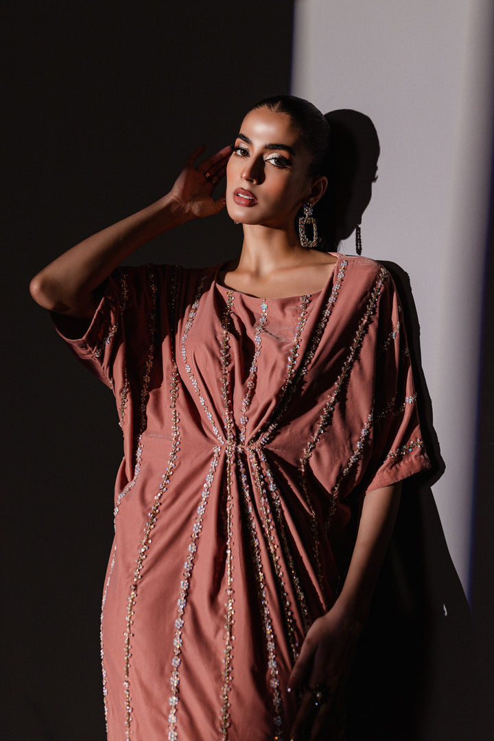 Peach Orla 1Pc - Formal Velvet Kaftan - BATIK