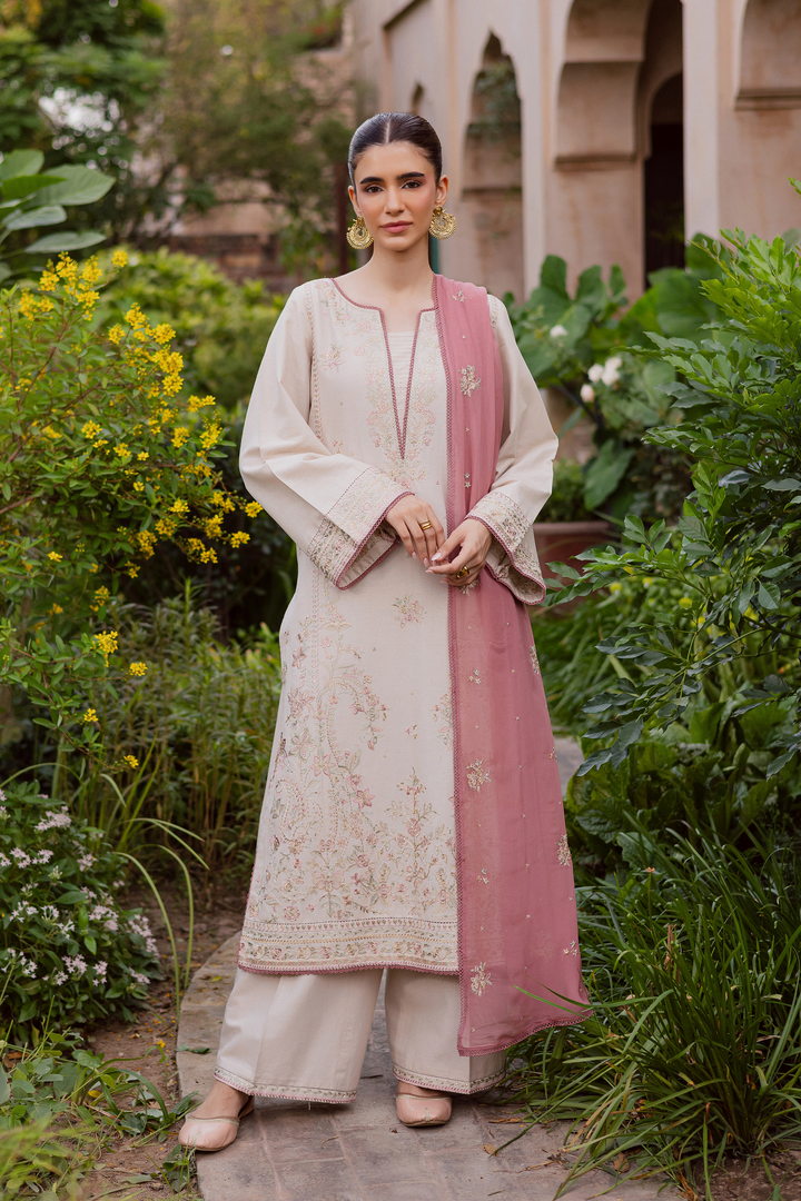 White Castor 3Pc - Embroidered Khaddar Dress