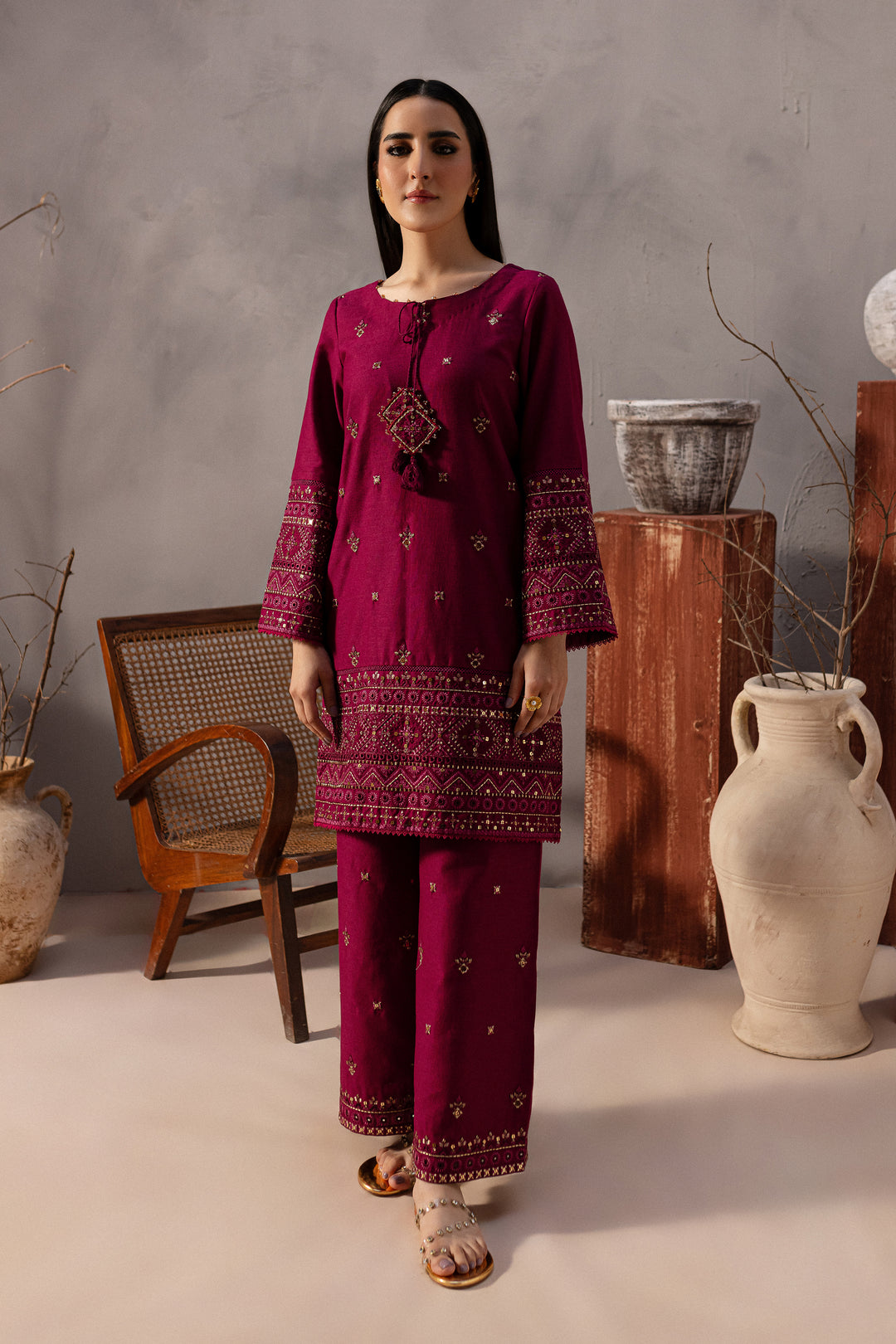 Red Cruz 2Pc - Embroidered Karandi Dress - BATIK