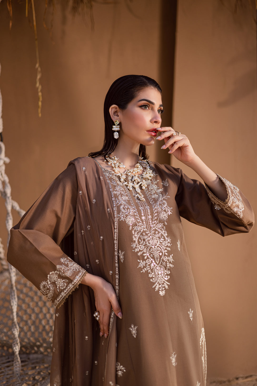 Hazel 3Pc - Embroidered Khaddar Dress