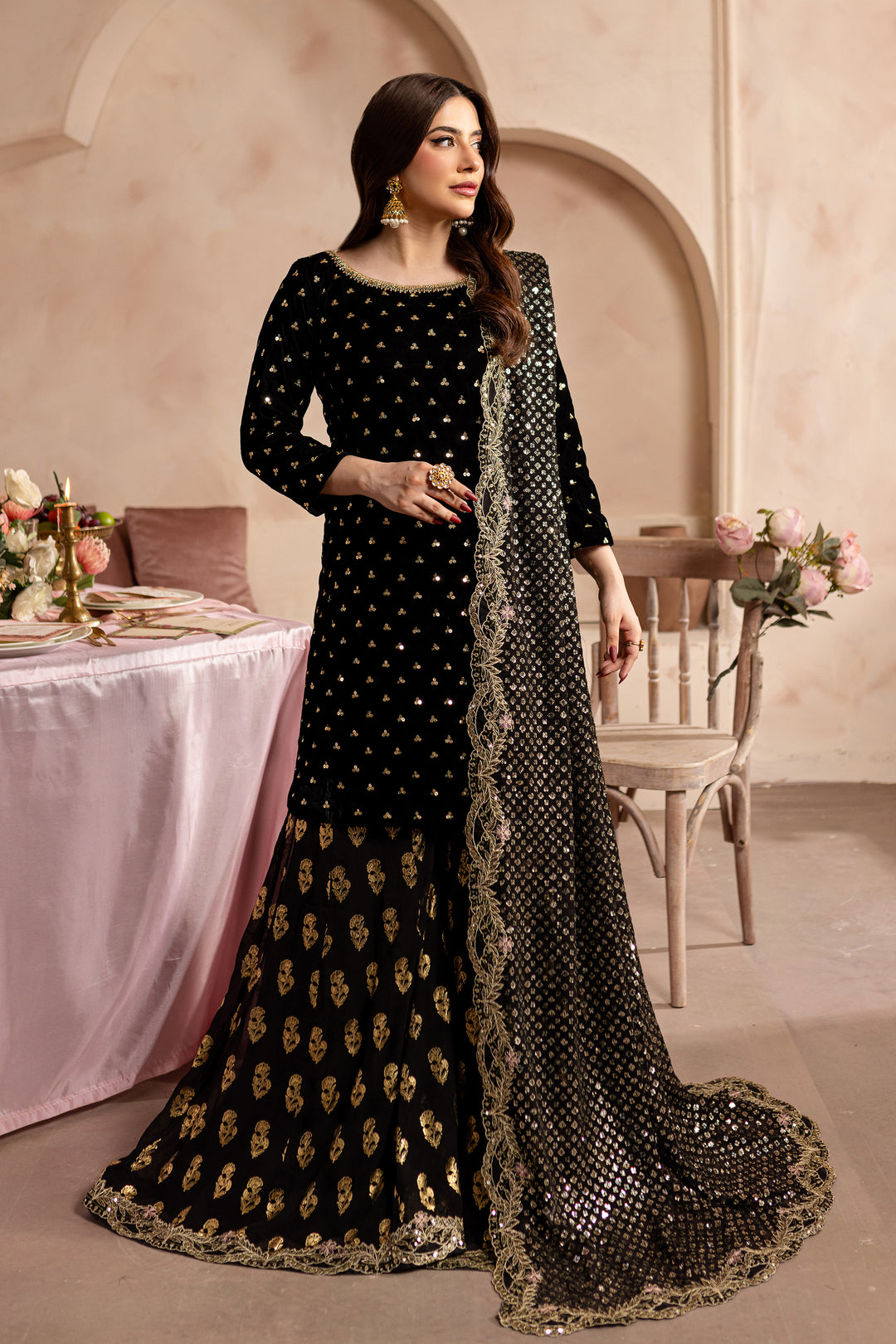 V. Black Amani II 3Pc - Embroidered Luxe PRET - BATIK