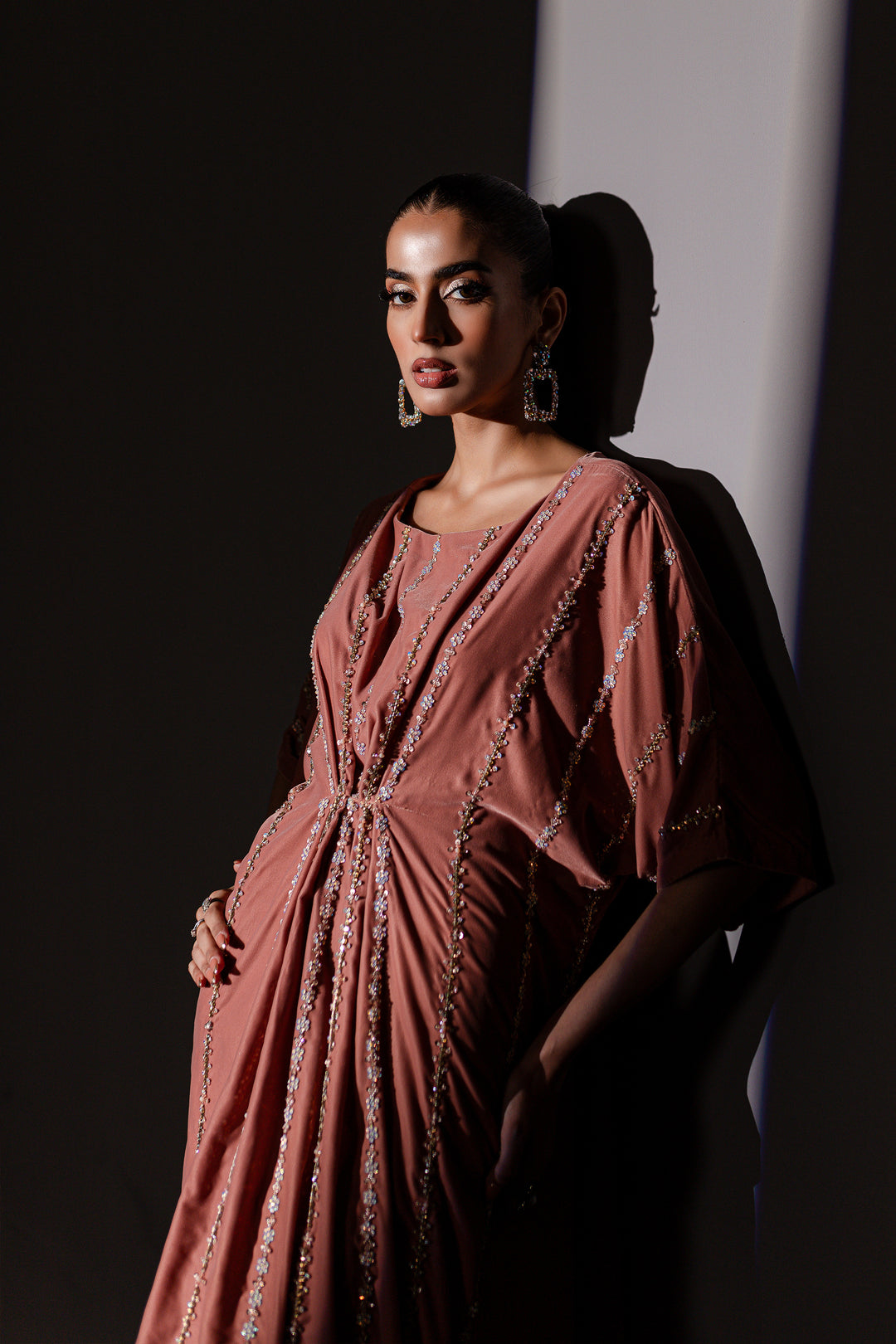 Peach Orla 1Pc - Formal Velvet Kaftan - BATIK