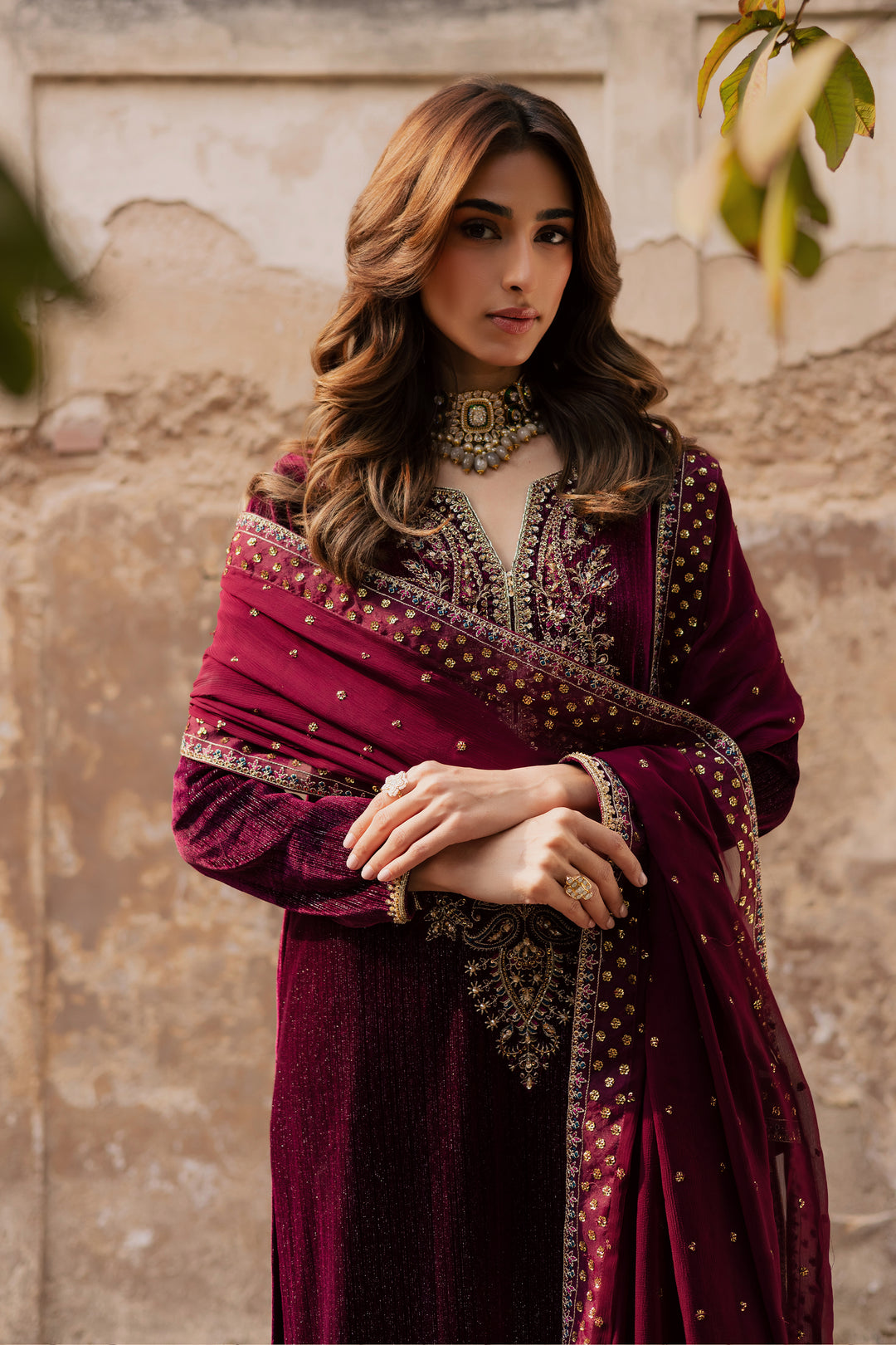 Maroon Aylin 3Pc - Velvet Formal Dress