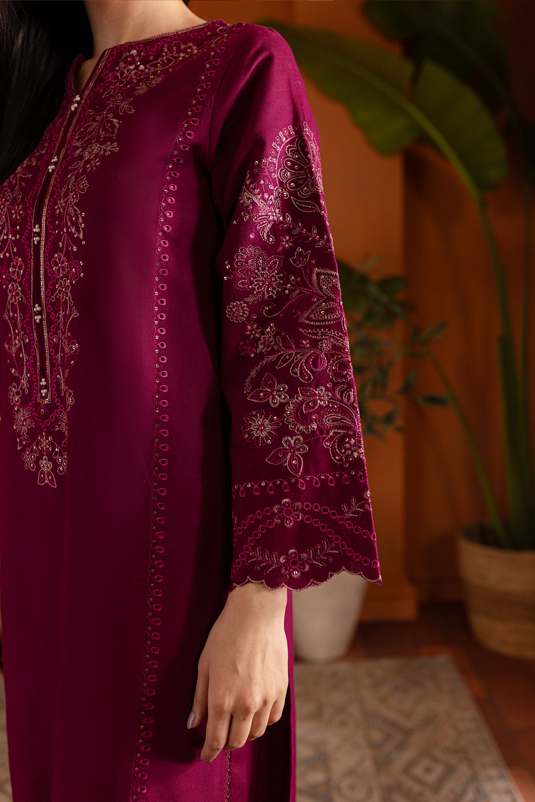 Magenta Luna 2Pc - Embroidered Khaddar Dress - BATIK