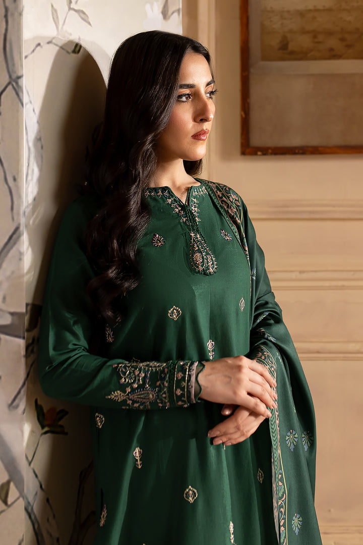 Green Sam 3Pc - Embroidered Khaddar Dress - BATIK