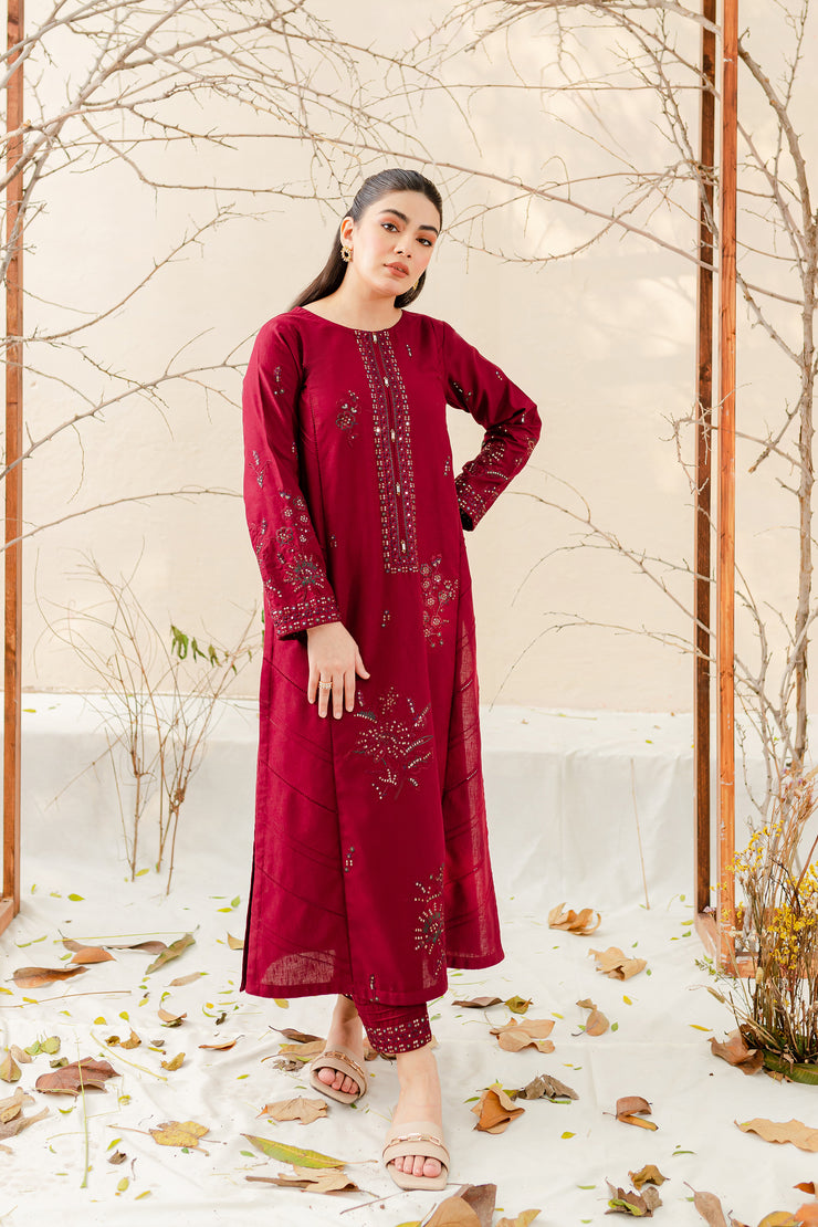 Teagan 2Pc - Embroidered Karandi Dress - BATIK