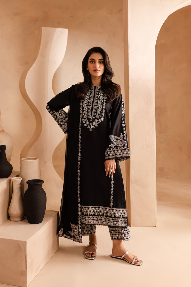 Black Pearl 3Pc - Embroidered Lawn Dress - BATIK