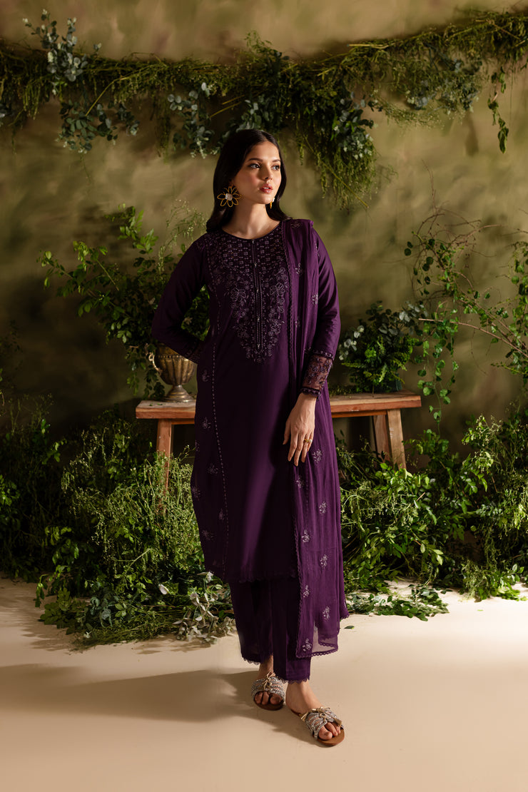 Purple Felix 3Pc - Embroidered Lawn Dress - BATIK